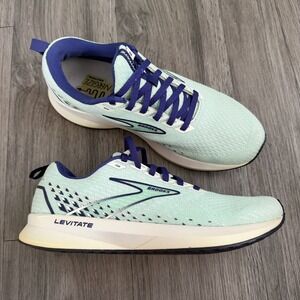 Brooks Levitate 5 Running Shoes Womens 8.5 Mint Navy Athletic Gym Sneakers EUC